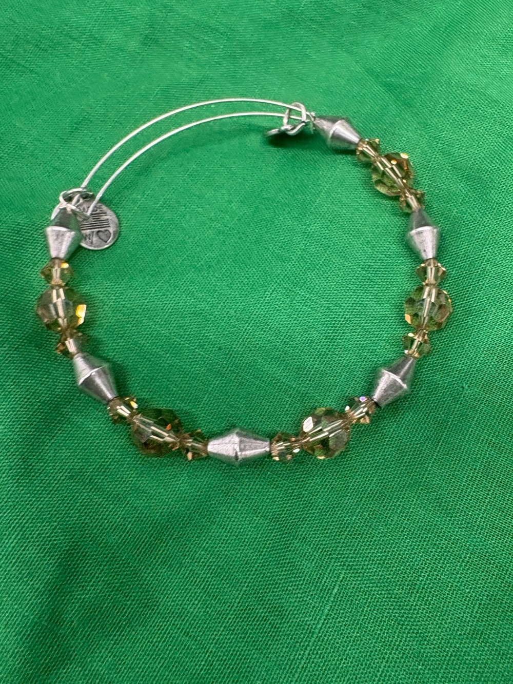 Alex and Ani Gold/Silver Tone Beaded Crystal Bangle Bracelet Dangle Charm